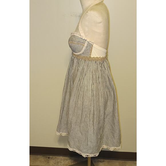 Deborah Lindquist Vintage Y2K Blue & Cream Striped Hemp & Cotton Halter Dress  S - Picture 7 of 12